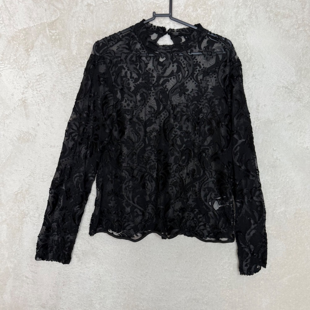 Sheer Lace Mesh Top Goth Coquette Whimsygoth Dark Academia Black Mock Neck 3XL